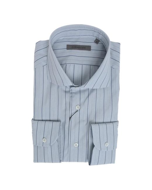 Corneliani Blue Striped French-Collar Shirt for men