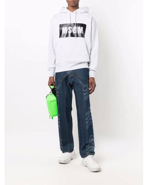 MSGM White Logo-Print Cotton Hoodie for men