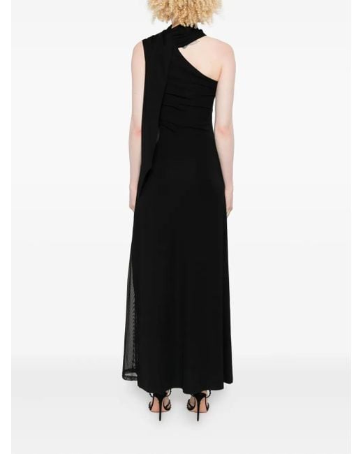 Imperial Black One-Shoulder Mesh-Insert Dress