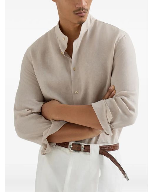 Brunello Cucinelli White Linen Shirt for men