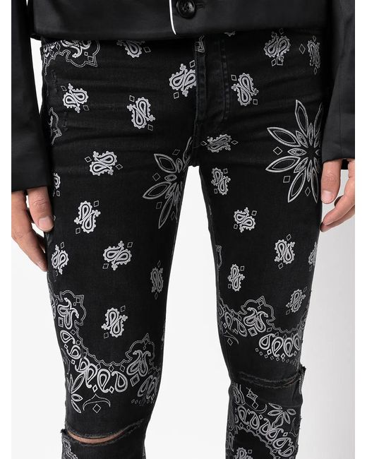 Amiri Black Flocked Bandana Skinny Jeans for men