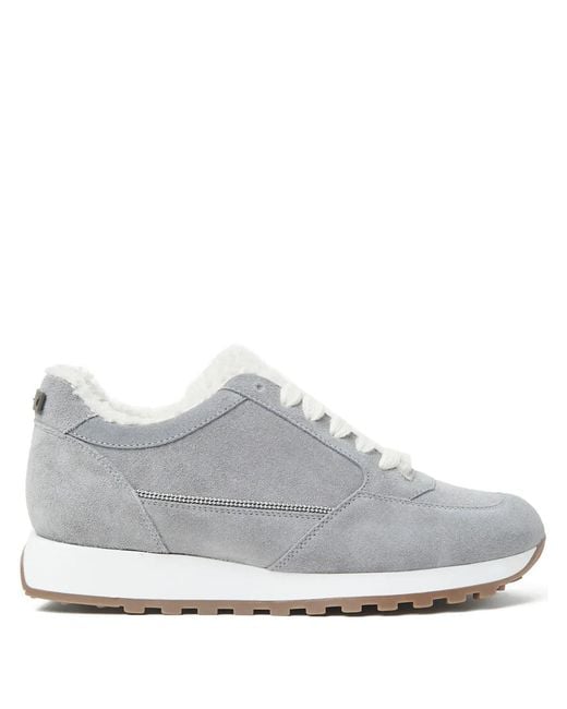 Peserico White Suede Shearling-Trim Sneakers