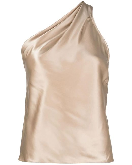 Michelle Mason Natural Asymmetric Halterneck Silk Top