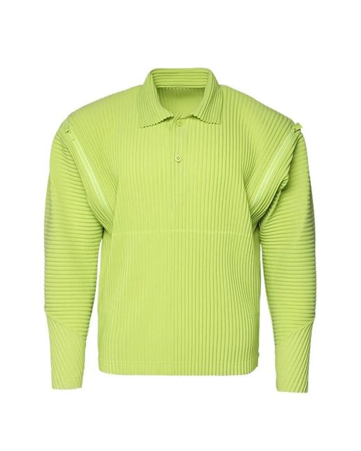 Homme Plissé Issey Miyake Green Plissé Zip-Detail Polo Shirt for men