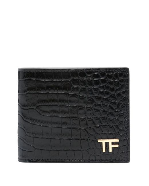 Tom Ford Black Croco-embossed Leather Wallet for men