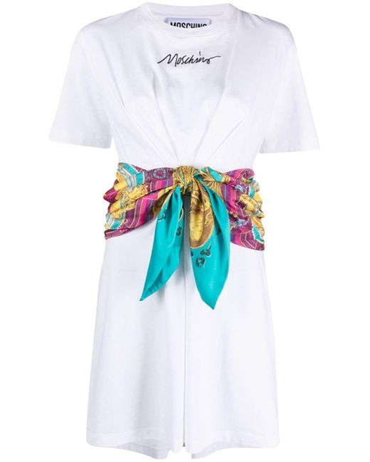 Moschino White Attached-scarf Cotton T-shirt Dress