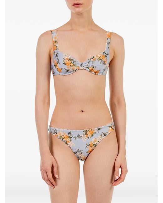 Agua Bendita Blue Hacienda Valle Floral-Embroidered Bikini Top