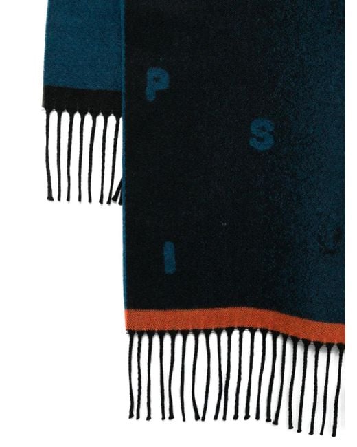 Paul Smith Blue Logo-Jacquard Scarf for men