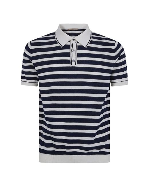 Nuur Blue Striped-Pattern Polo Shirt for men