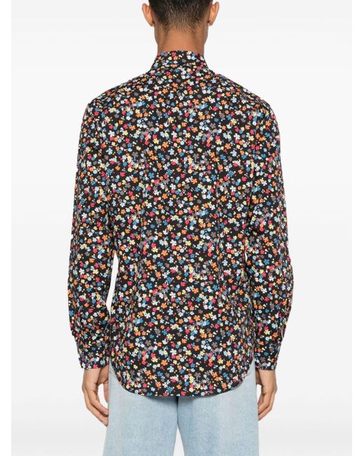 Paul Smith Black Floral-print Cotton Shirt for men