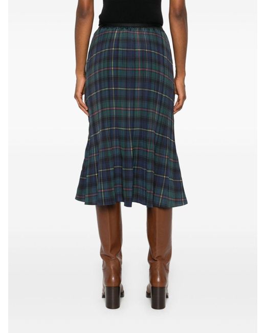 Blue plaid midi skirt sale