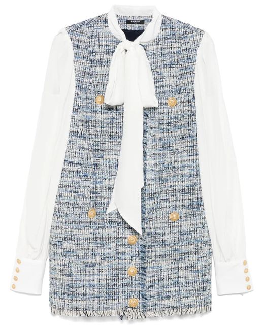 Balmain Blue Tweed Mini Dress