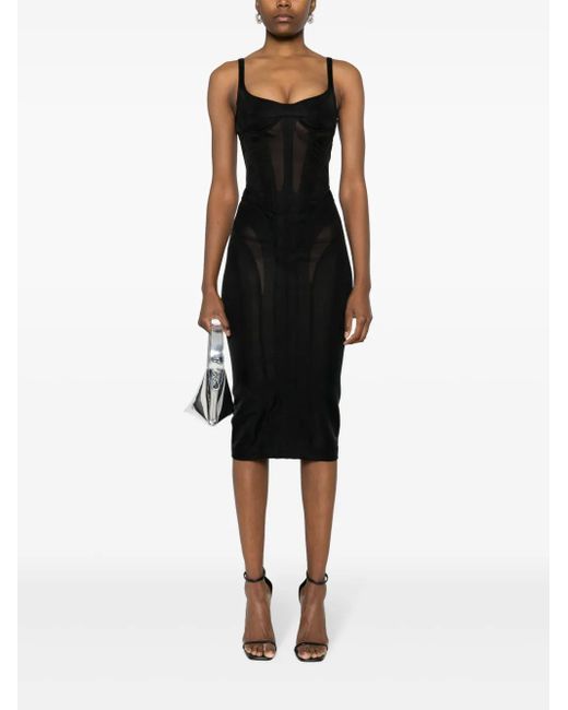 Mugler Black Corset-style Midi Dress