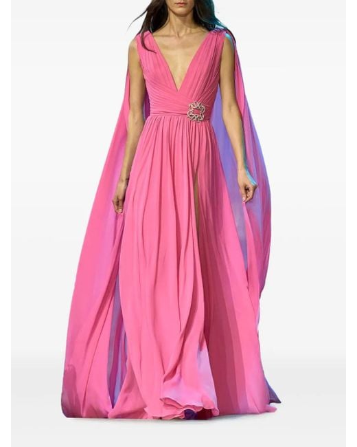 Elie Saab Pink Pleated Cape Dress