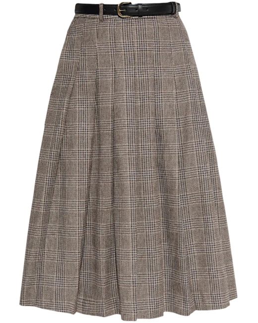 Self-Portrait Brown Pleated Check Skirt