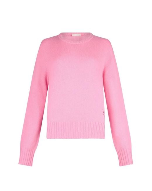 Liu Jo Pink Ribbed Perforated-Logo Sweater