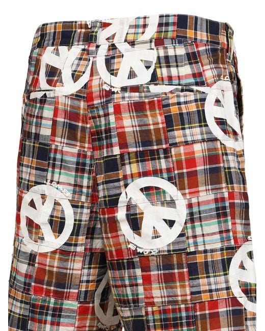SWJP White Madras Patchwork Shorts for men