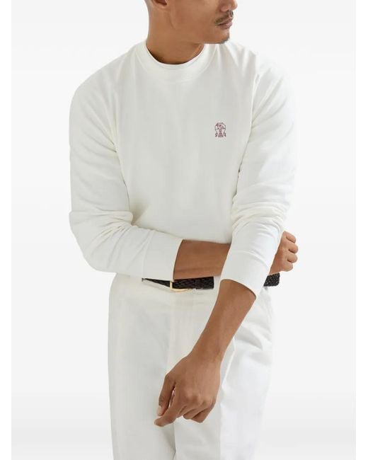Brunello Cucinelli White Logo-Print Sweatshirt for men