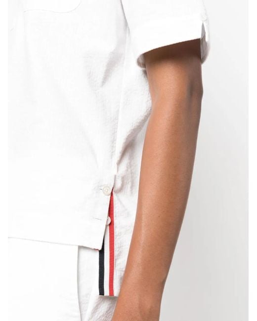 Thom Browne White Rwb-Stripe Seersucker Polo Top