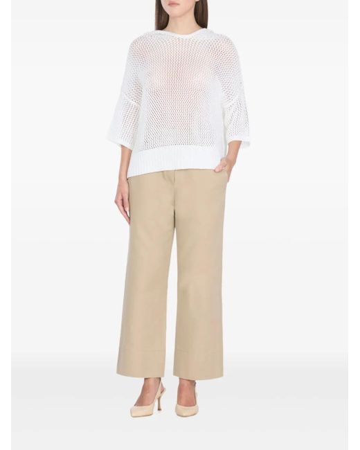 Antonelli White Perforated-Pattern Hooded Sweater