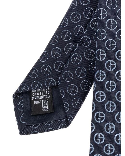 Giorgio Armani Blue Monogram-Pattern Silk Tie for men
