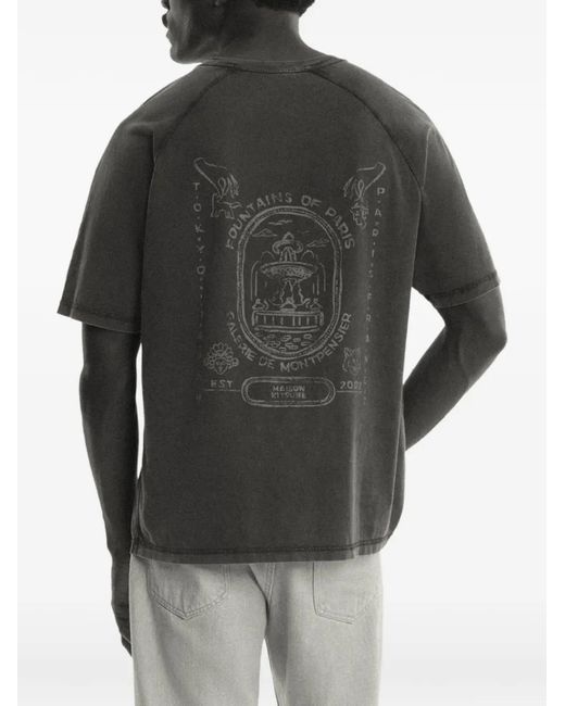 Maison Kitsuné Gray Fountain Stamp-Printed Faded T-Shirt for men