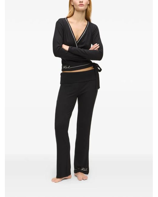 Karl Lagerfeld Black Signature Flare Palazzo Pants