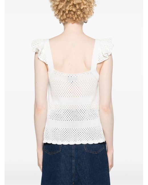 A.P.C. White Ruffle-detailed Open-knit Top
