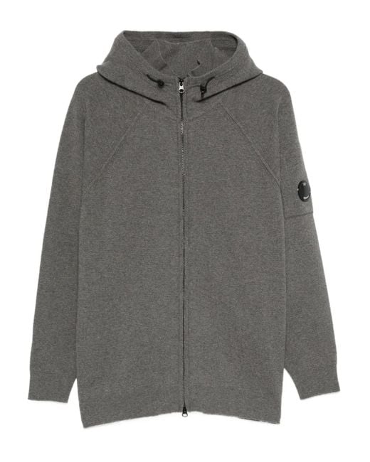 C P Company Gray Lens-Detail Zip-Up Hoodie for men