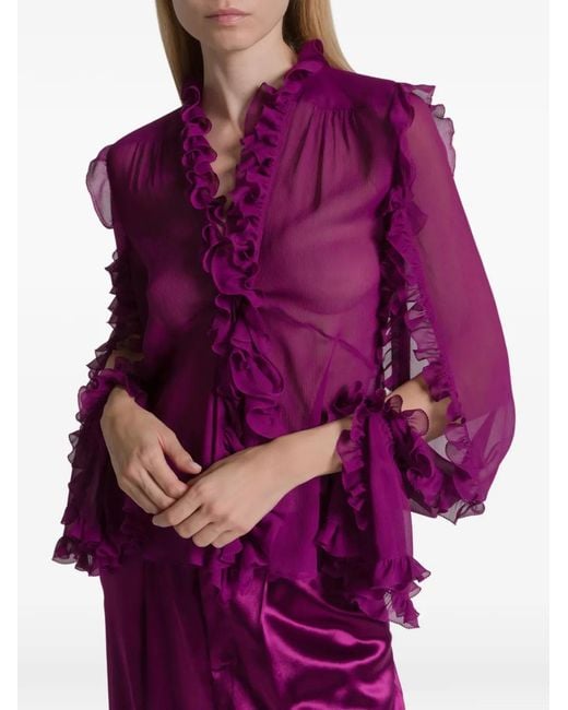 Alberta Ferretti Purple Ruffled Silk Blouse