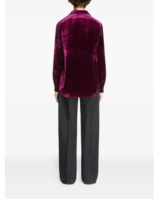 メンズ Dries Van Noten ベルベット シャツ Purple