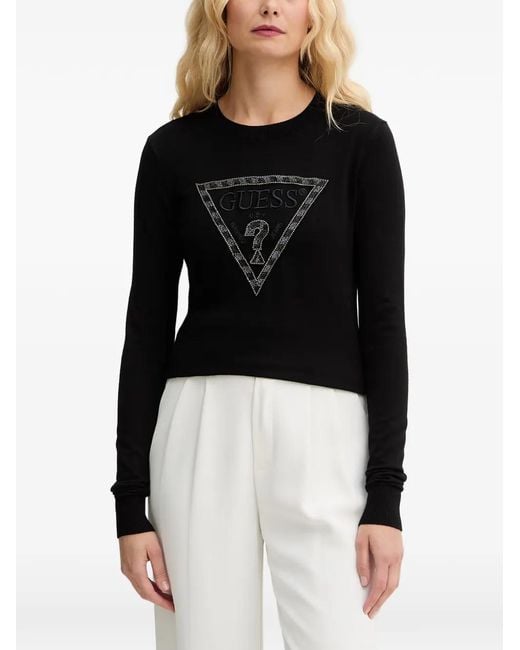 Guess Black Bead-Embellished Logo-Patch Jersey