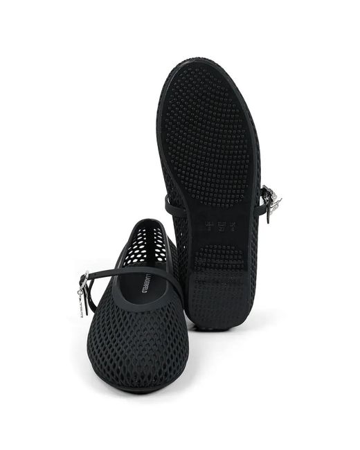 Karl Lagerfeld Black Jelly Mesh-Design Buckle-Strap Ballet Flats