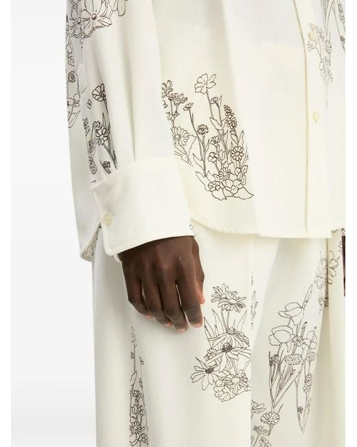Victoria Beckham White Wide-Leg Floral Trousers