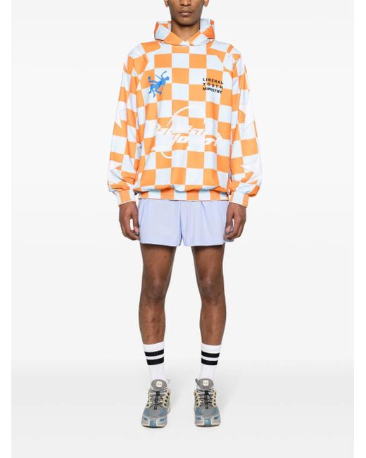 Liberal Youth Ministry Orange Hoodie En Coton À Motif Damier for men