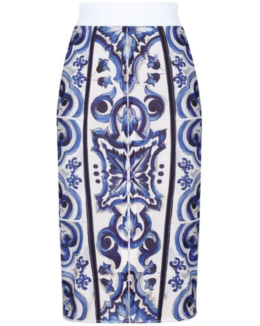 Dolce & Gabbana Blue Majolica-print Midi Skirt