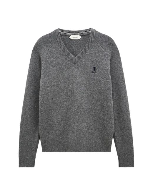 Pringle of Scotland Gray V-Neck Logo Sweater for men