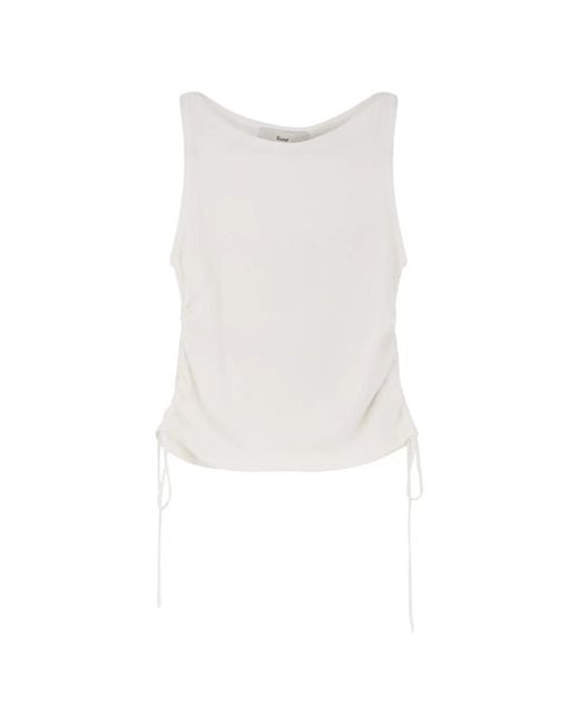 DUNST White Side-Drawstring Ribbed-Trim Top