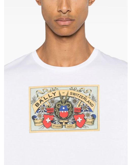 Bally White Crest-Print T-Shirt for men