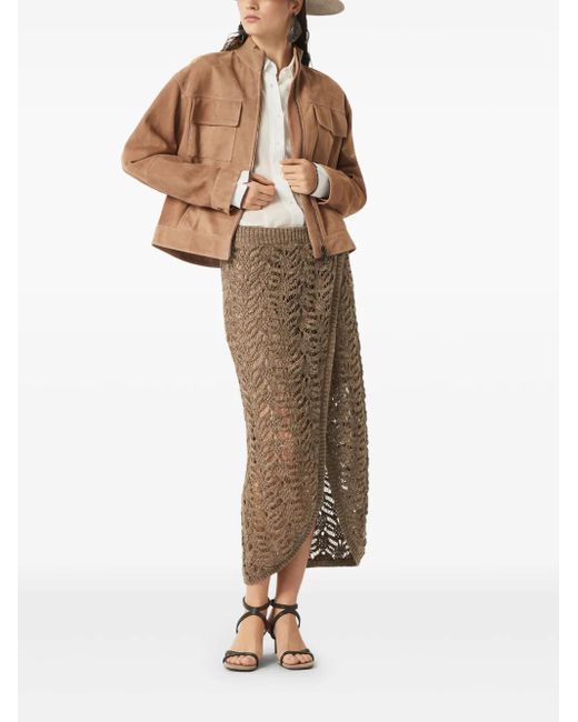 Brunello Cucinelli Natural Lace-Patterned Skirt