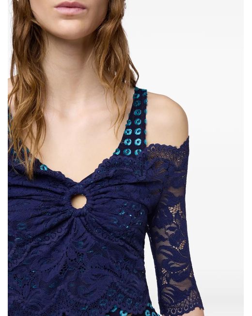 Rabanne Blue Trompe-L'Œil Lace Top