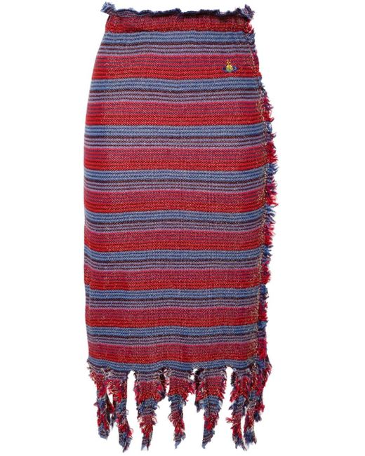 Vivienne Westwood Red Broken Stitch Striped Knitted Skirt