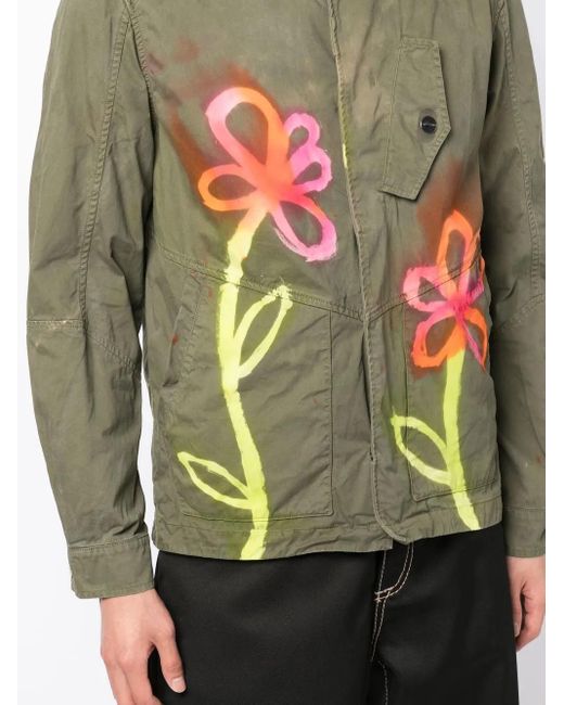 Stain Shade Green Floral Button-Down Jacket for men
