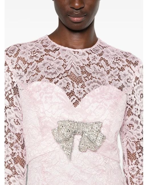 SILK LOVE & LACE Pink Bow-Detail Lace Dress