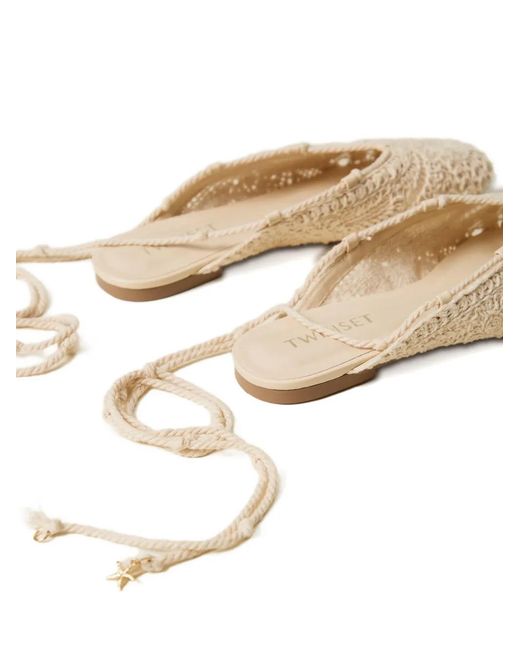 Twinset White Crochet Tie Ballet Flats