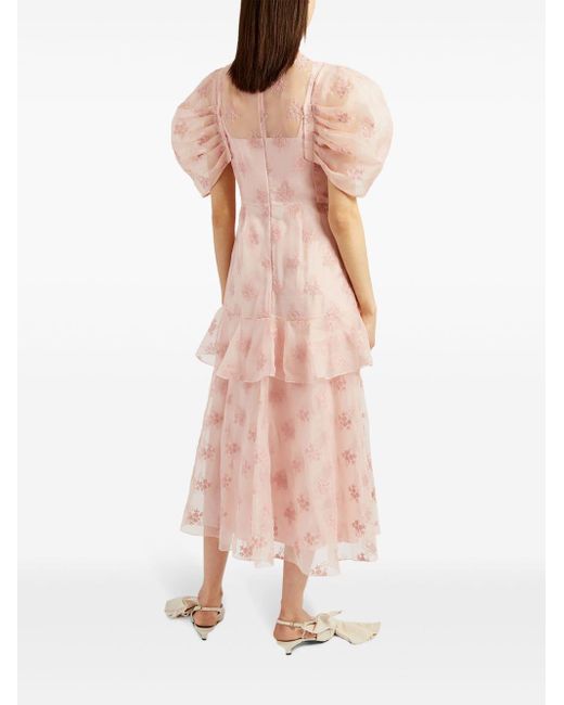 Erdem Pink Floral-embroidered Midi Dress