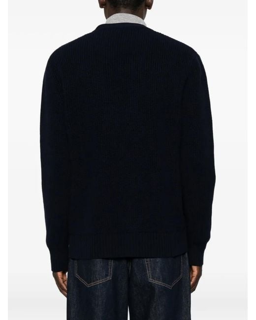 Lardini Blue Ribbed-Knit V-Neck Cardigan for men