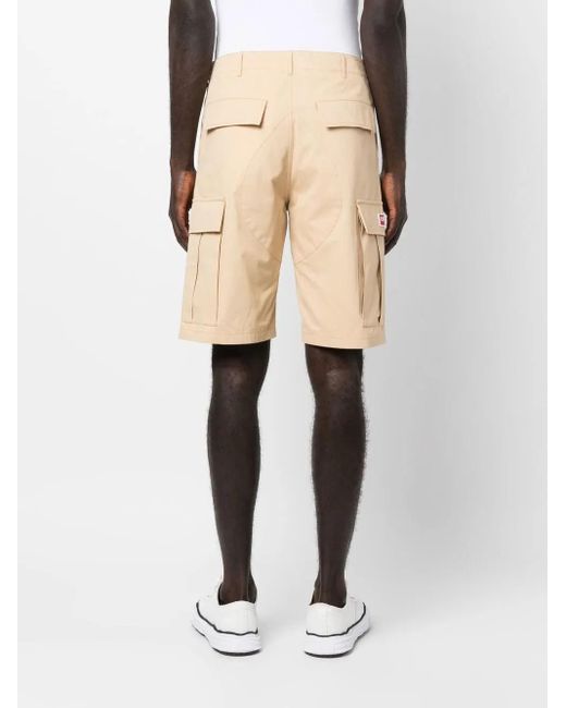 KENZO Natural Cotton Cargo Shorts With Logo Patch for men