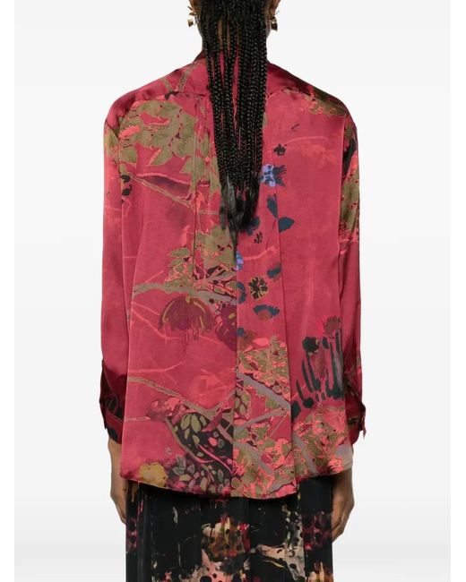Yavi Red Floral-Print Silk-Blend Shirt