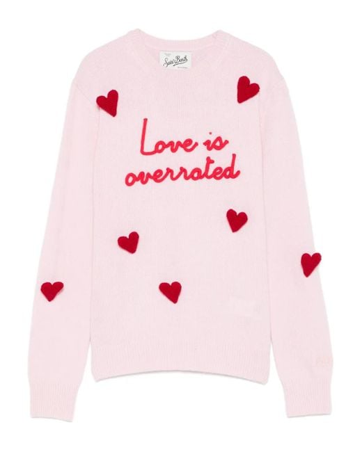 Mc2 Saint Barth Pink Heart-Embroidered Sweater